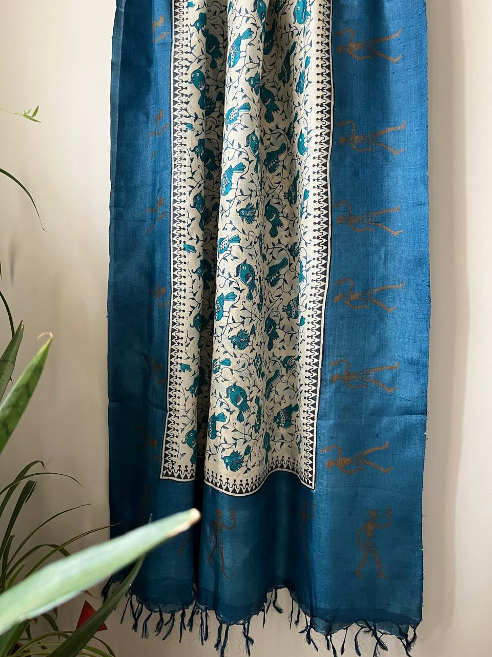 Pure Silk Tussar printed dupatta - Blue