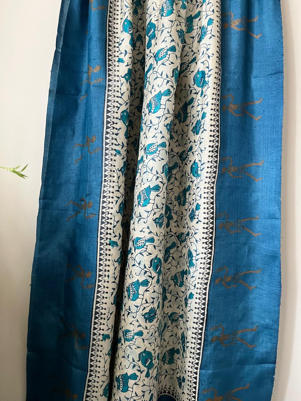 Pure Silk Tussar printed dupatta - Blue