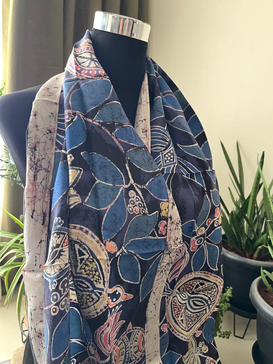 Pure Soft Silk Stole with Hand Wax Batik work