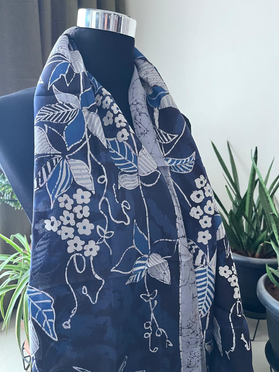 Pure Soft Silk Stole with Hand Wax Batik work