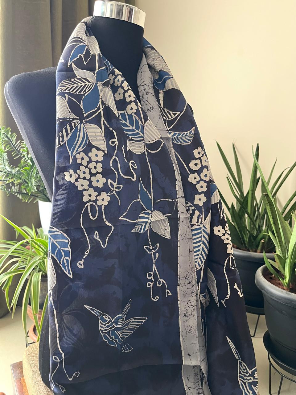 Pure Soft Silk Stole with Hand Wax Batik work