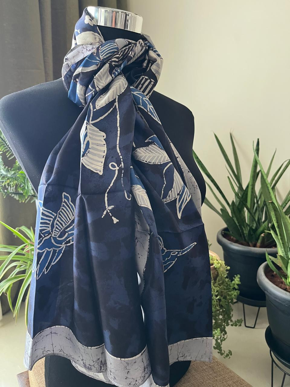 Pure Soft Silk Stole with Hand Wax Batik work