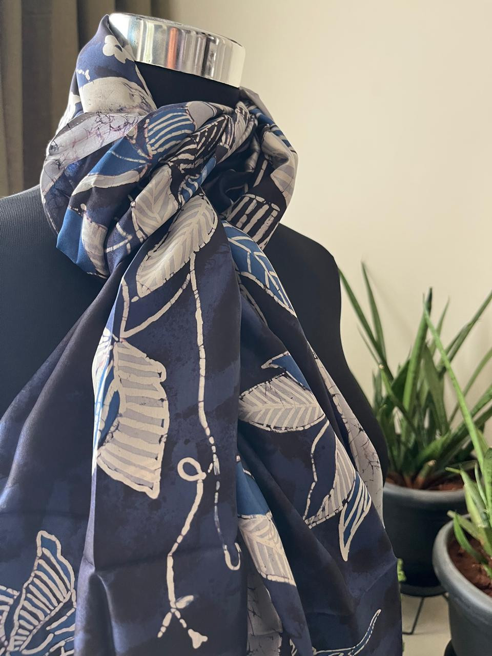 Pure Soft Silk Stole with Hand Wax Batik work