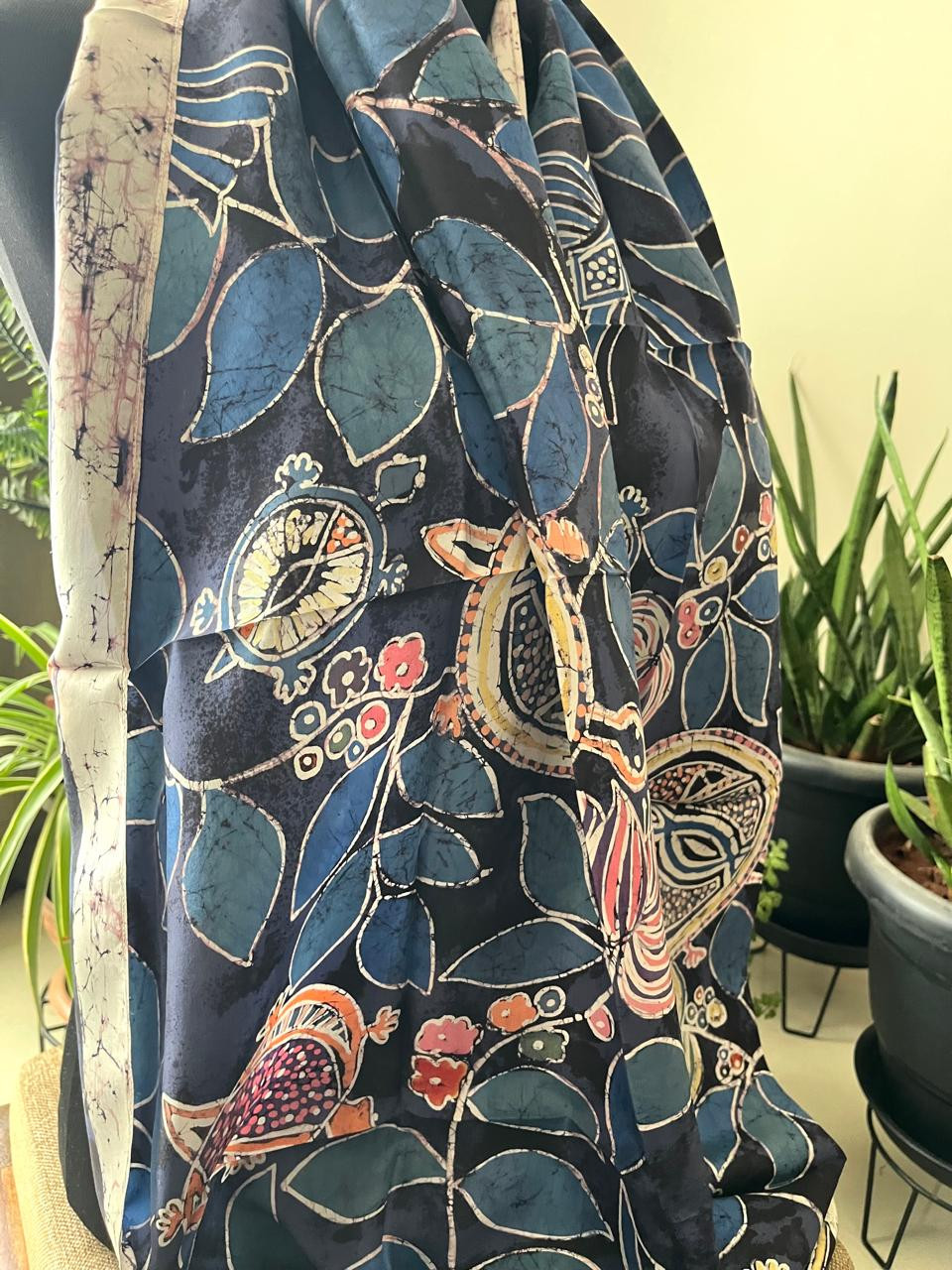 Pure Soft Silk Stole with Hand Wax Batik work