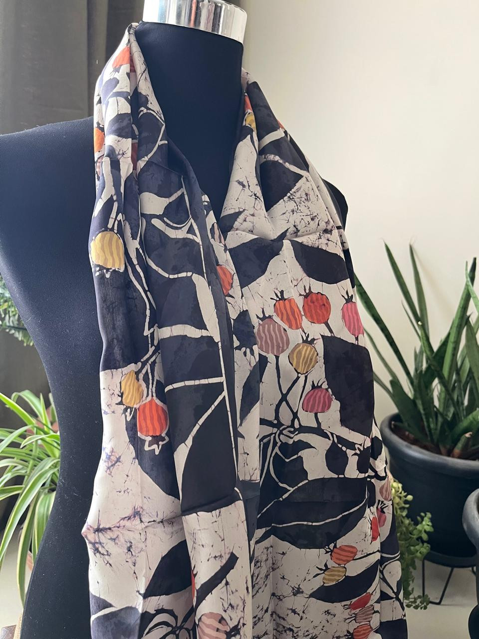 Pure Soft Silk Stole with Hand Wax Batik work