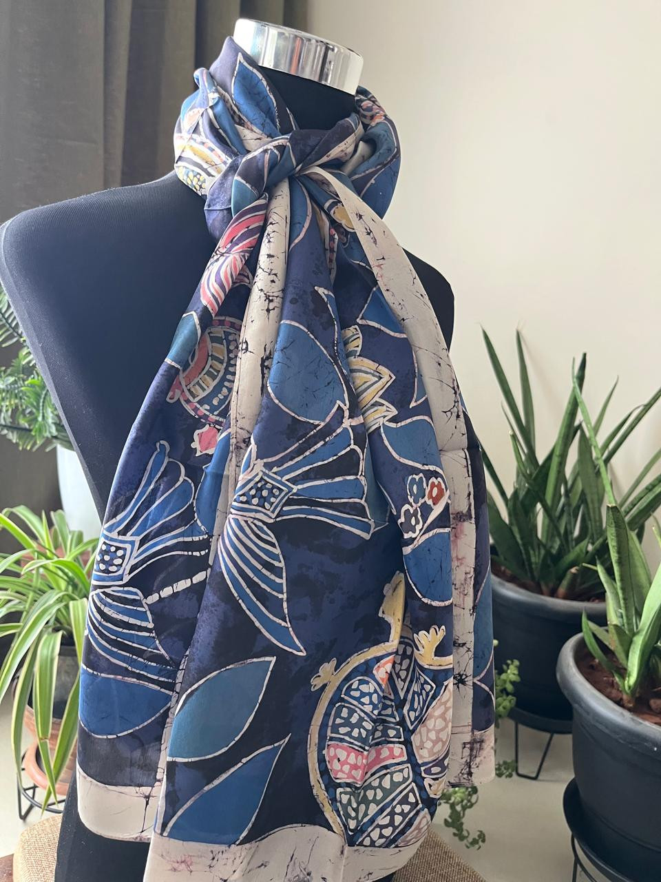 Pure Soft Silk Stole with Hand Wax Batik work