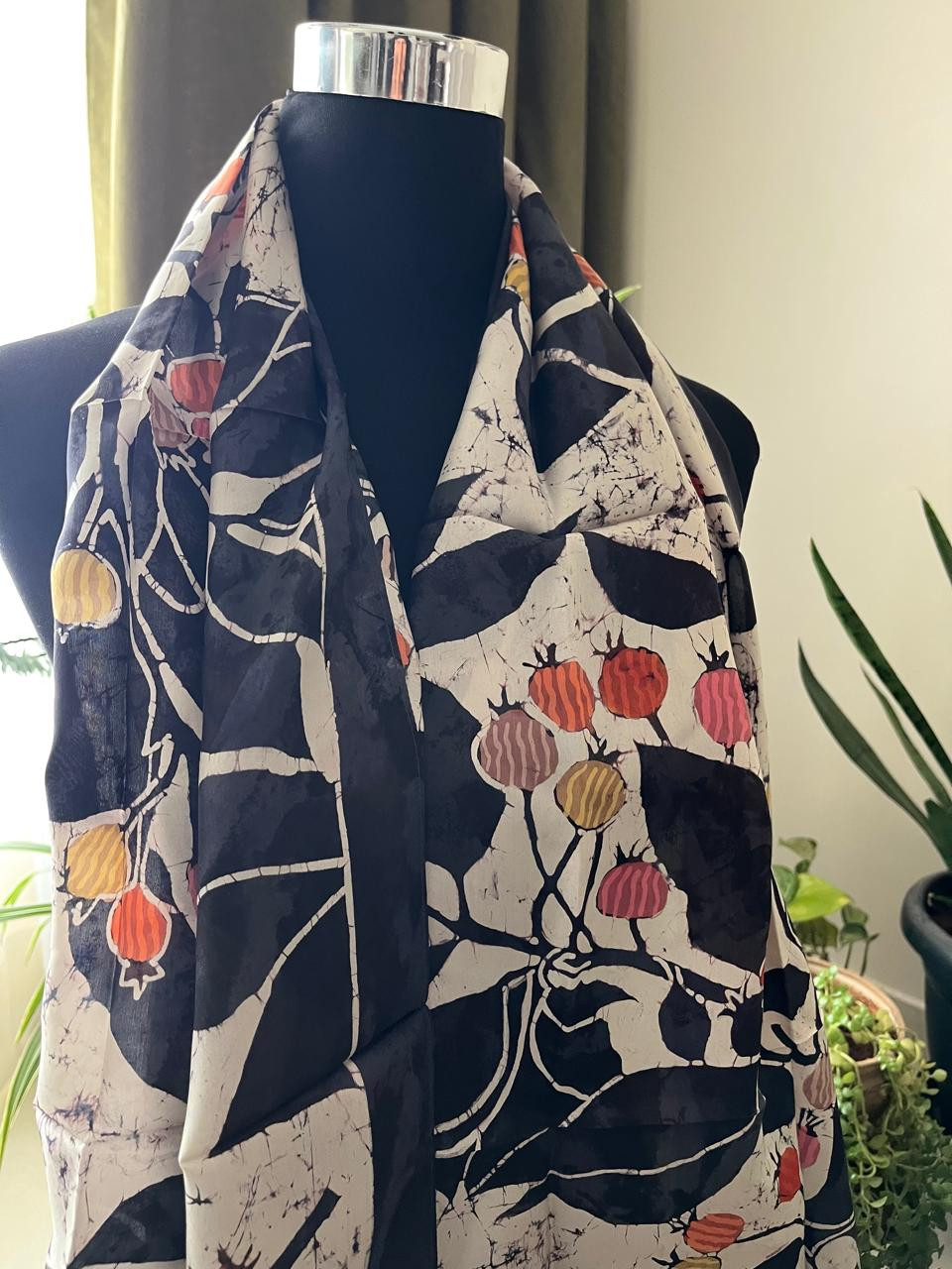 Pure Soft Silk Stole with Hand Wax Batik work