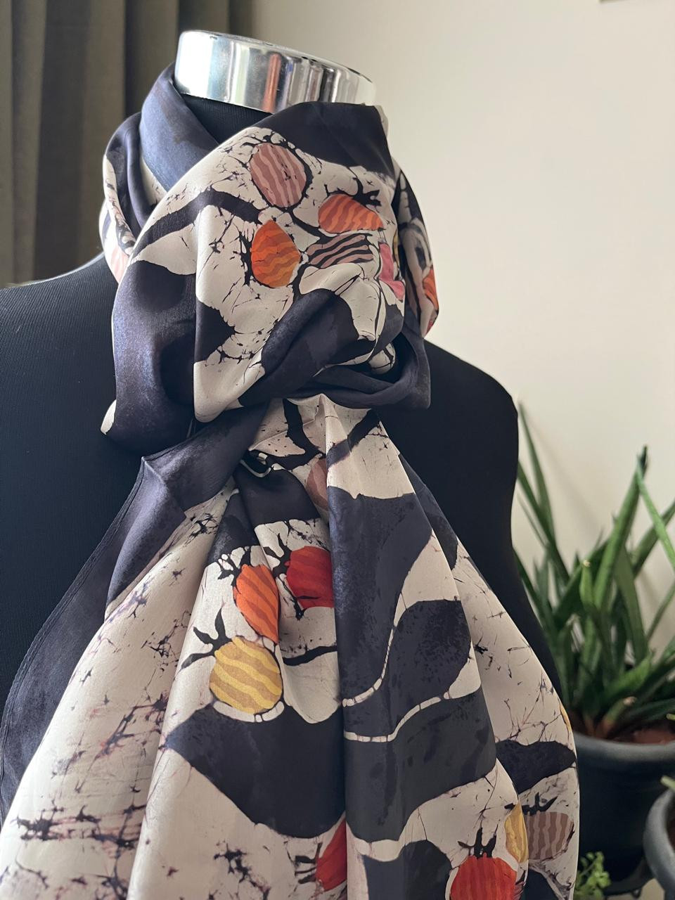 Pure Soft Silk Stole with Hand Wax Batik work