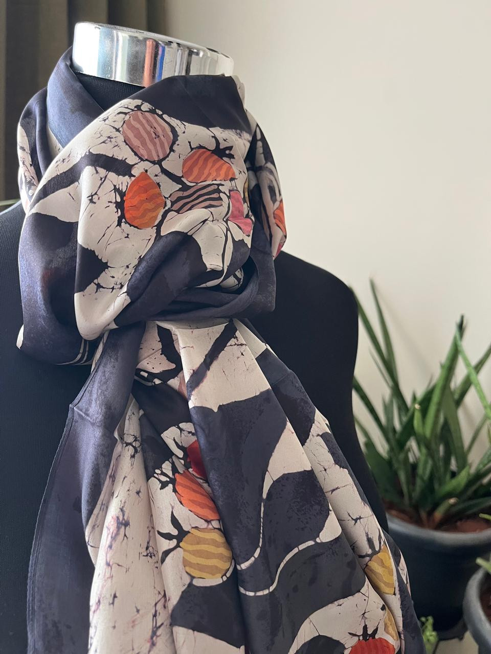 Pure Soft Silk Stole with Hand Wax Batik work