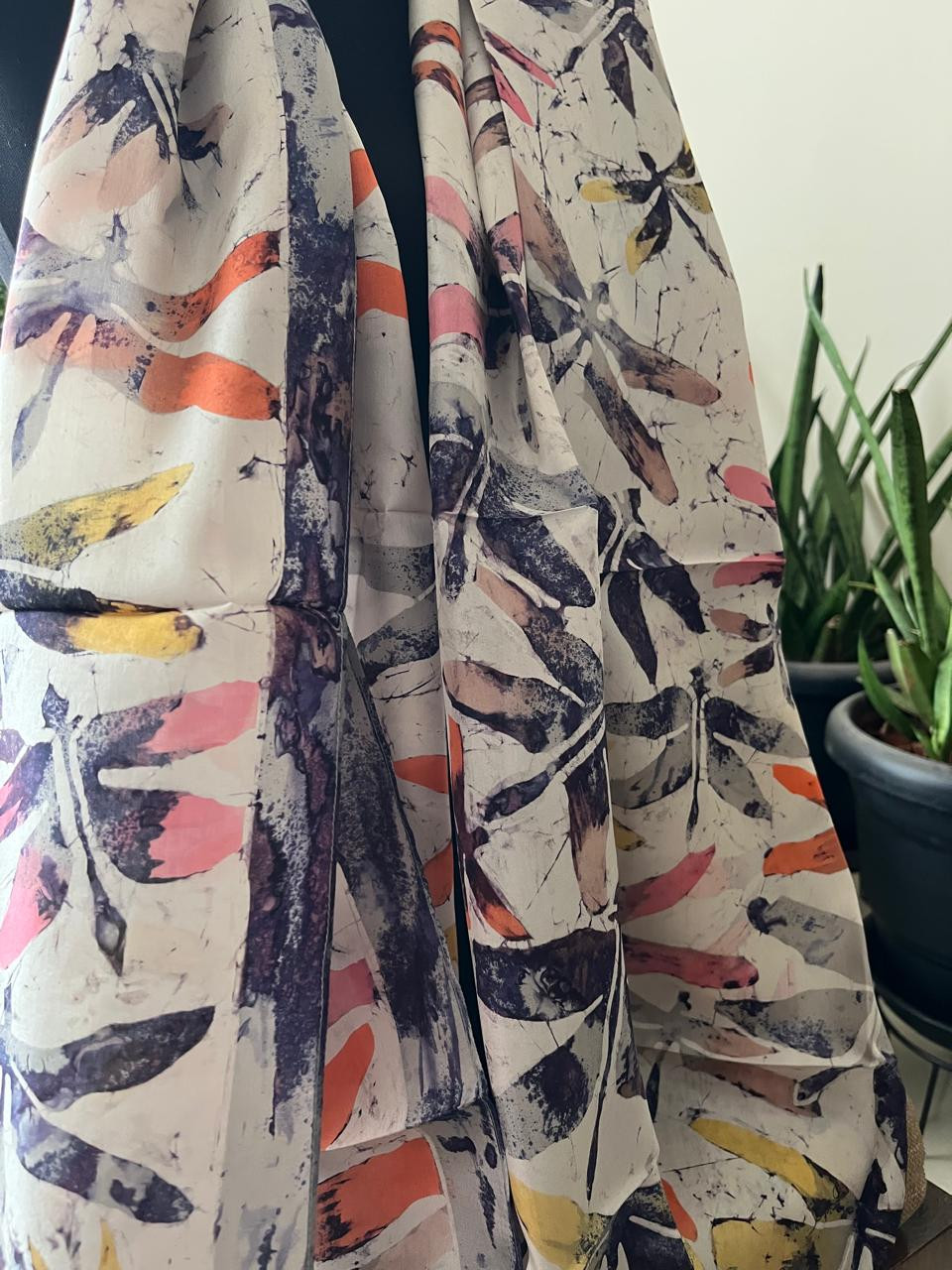 Pure Soft Silk Stole with Hand Wax Batik work