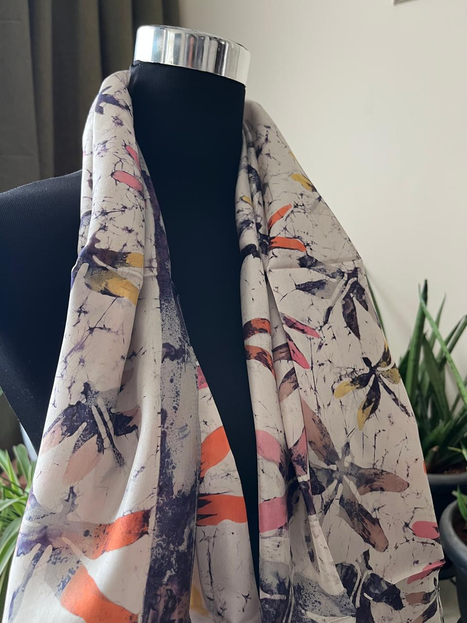 Pure Soft Silk Stole with Hand Wax Batik work