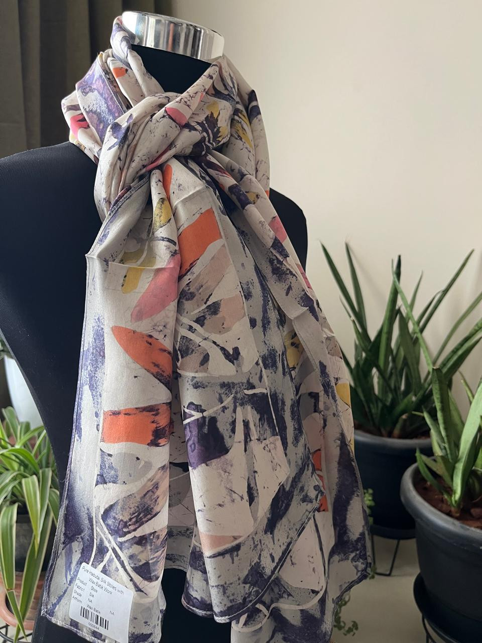 Pure Soft Silk Stole with Hand Wax Batik work