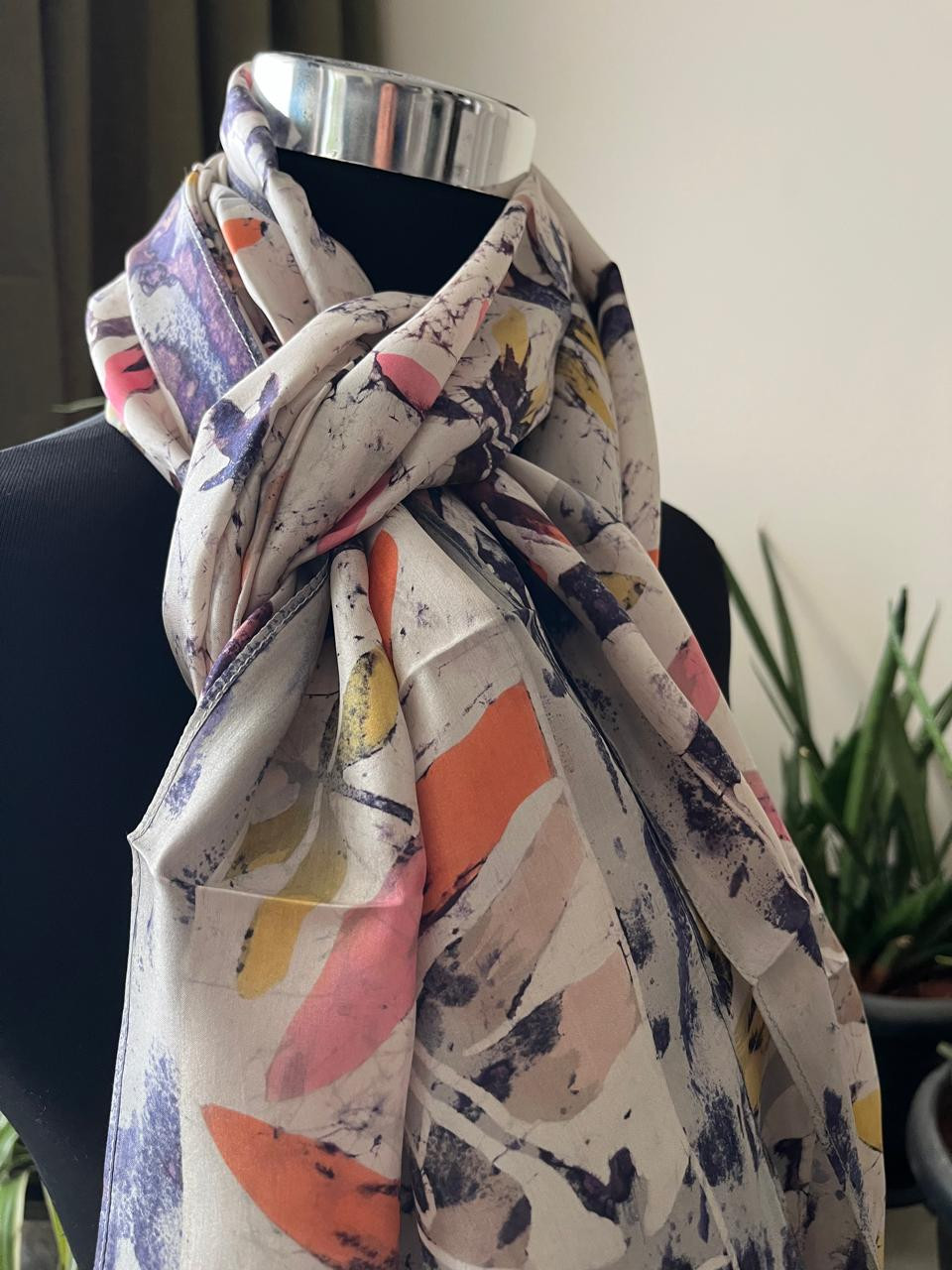 Pure Soft Silk Stole with Hand Wax Batik work