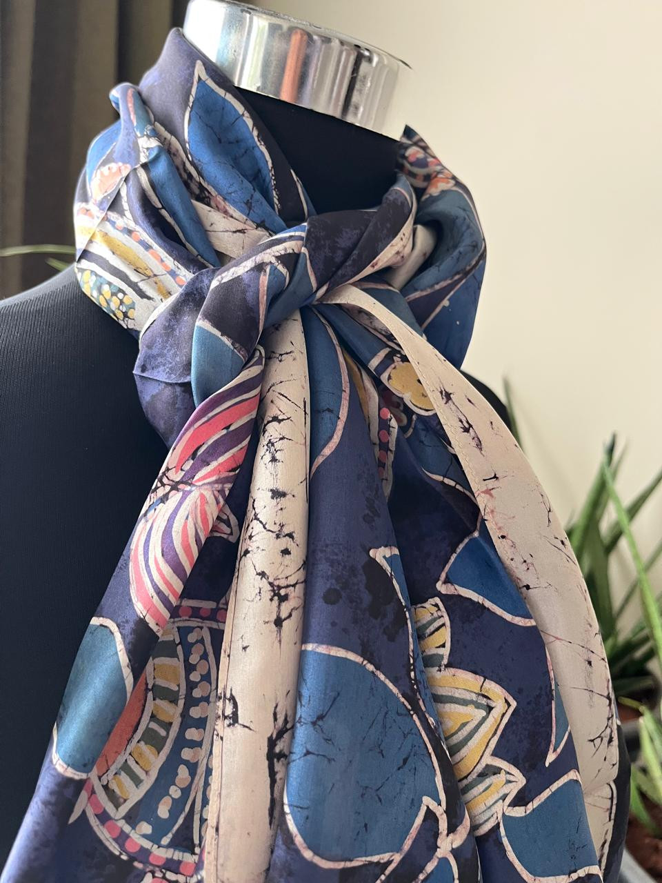 Pure Soft Silk Stole with Hand Wax Batik work