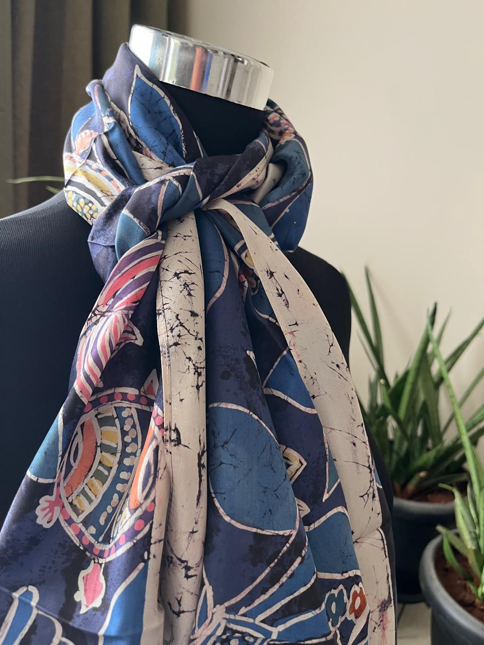 Pure Soft Silk Stole with Hand Wax Batik work