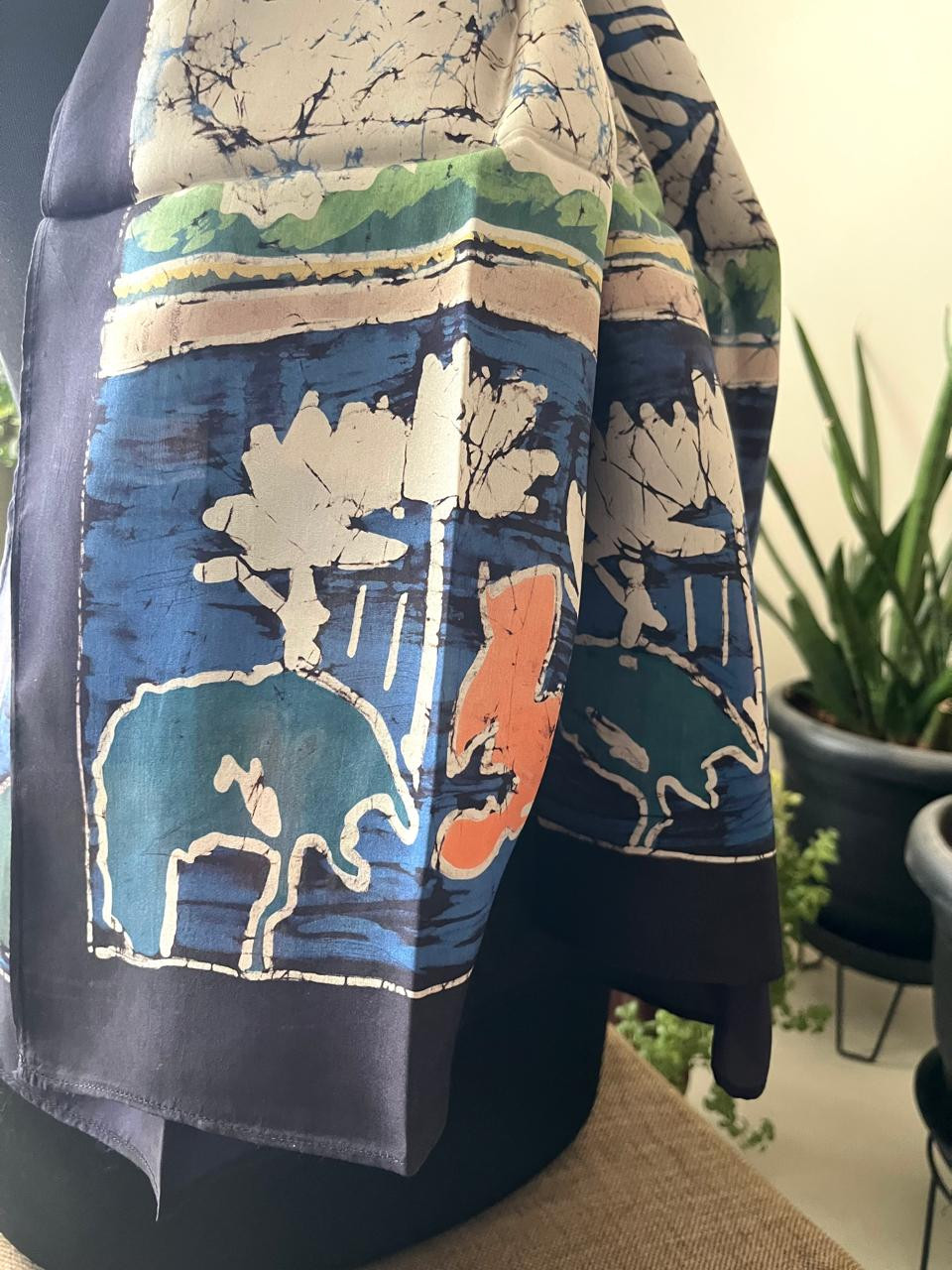 Pure Soft Silk Stole with Hand Wax Batik work