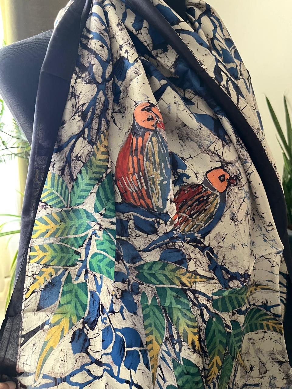 Pure Soft Silk Stole with Hand Wax Batik work