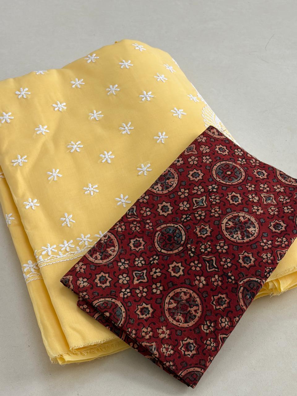 Pure Soft Cotton Chikankari Handwork Saree from Lucknow - Yellow