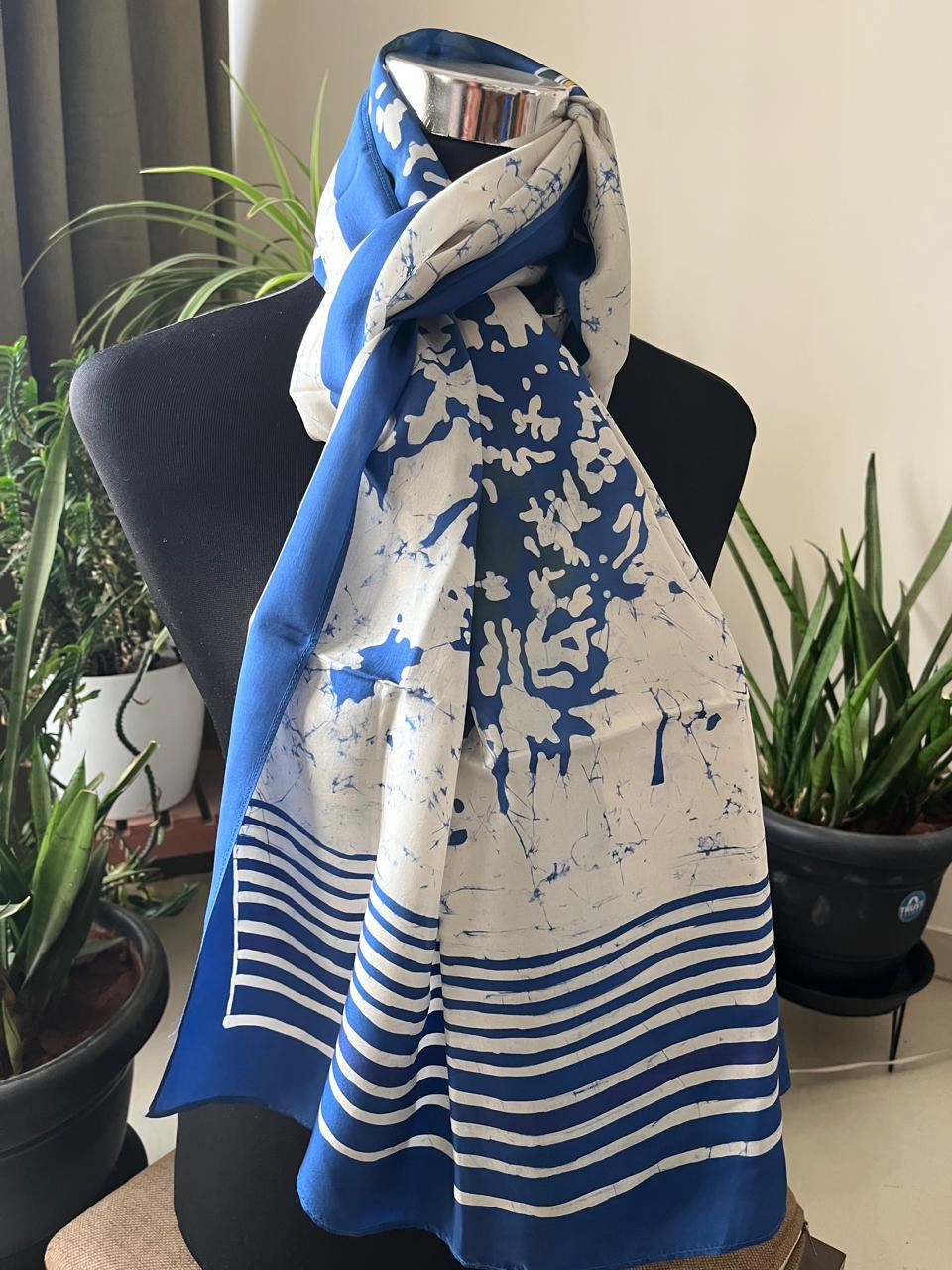 Pure Soft Silk Stole with Hand Wax Batik work