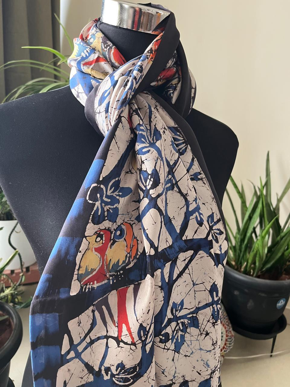 Pure Soft Silk Stole with Hand Wax Batik work