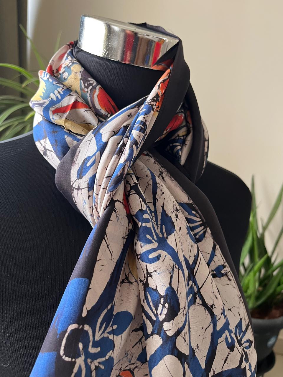 Pure Soft Silk Stole with Hand Wax Batik work