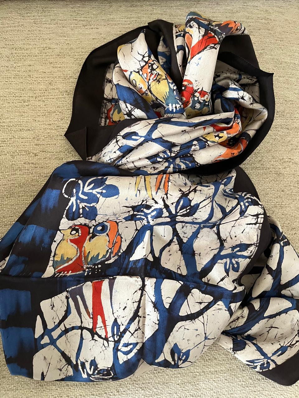 Pure Soft Silk Stole with Hand Wax Batik work