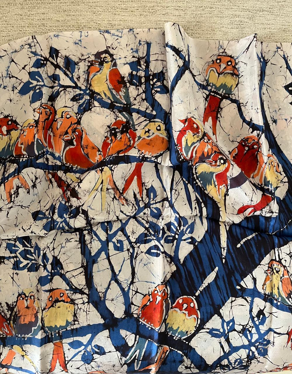 Pure Soft Silk Stole with Hand Wax Batik work