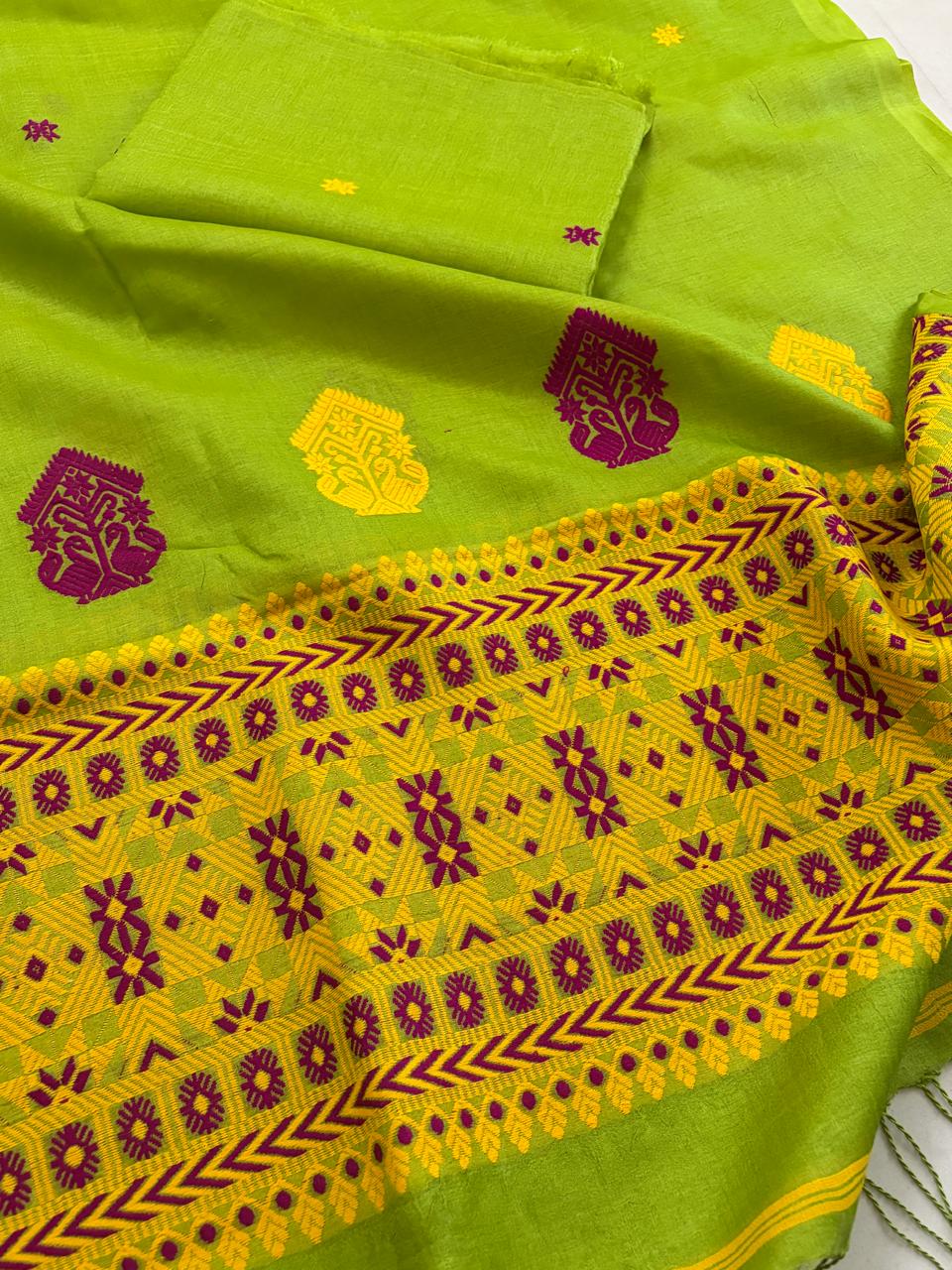 Pure Tussar Silk Kurta Dupatta Set with Jamdani Weave - Green
