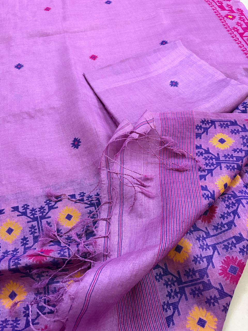 Pure Tussar Silk Kurta Dupatta Set with Jamdani Weave - Lavendar