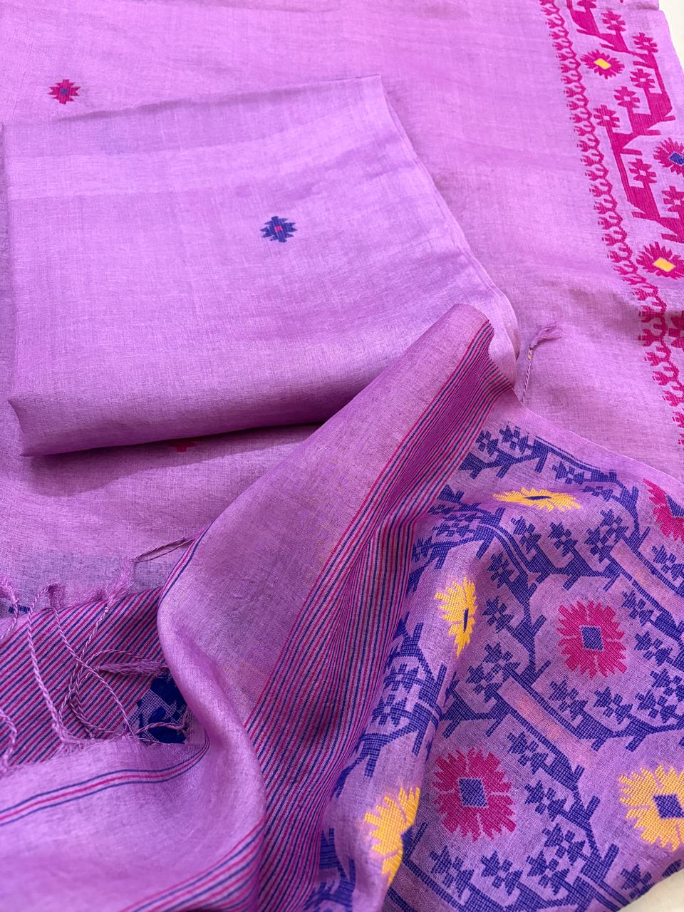 Pure Tussar Silk Kurta Dupatta Set with Jamdani Weave - Lavendar