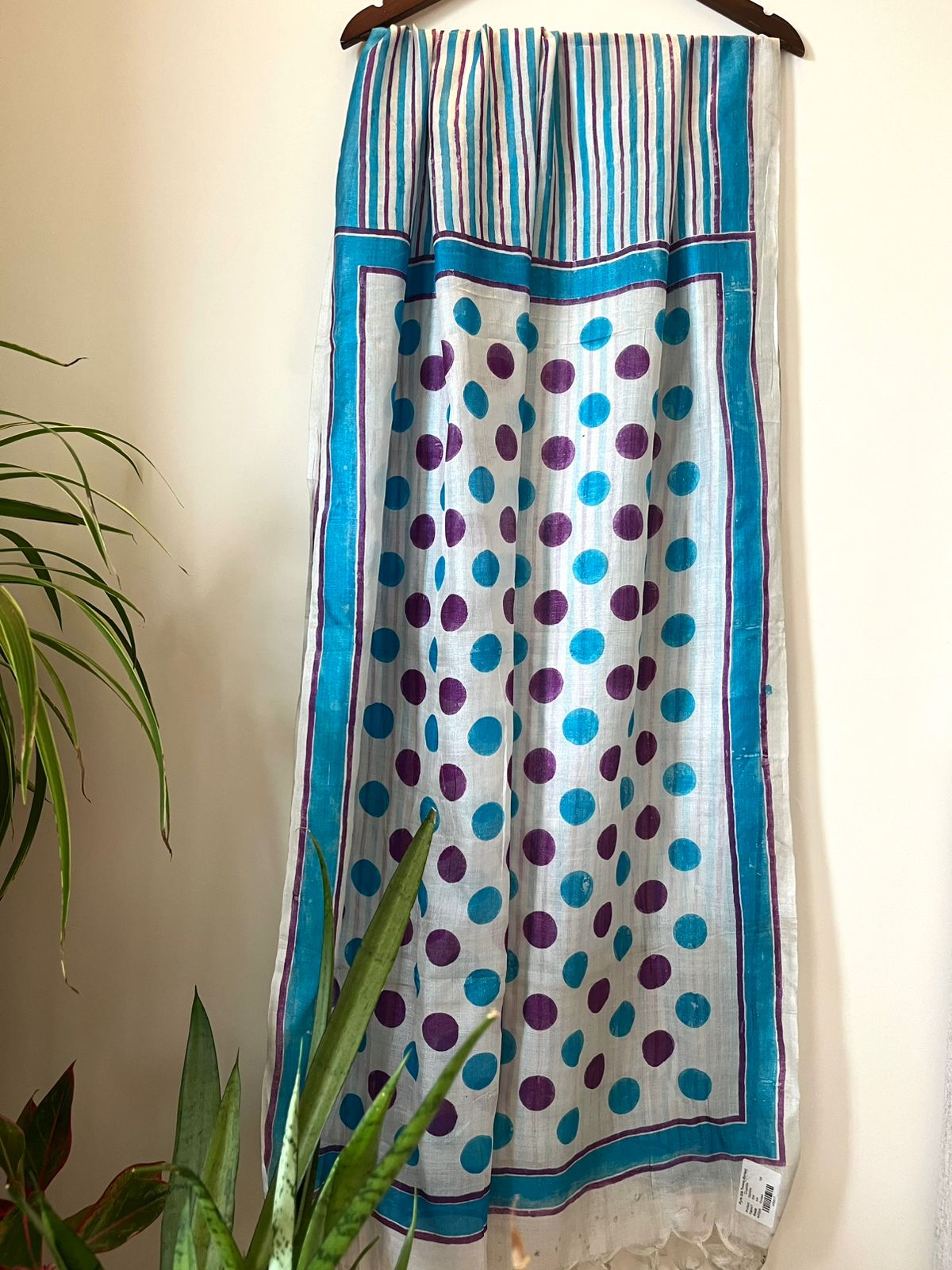 Pure Silk Tussar Printed Dupatta - White With Blue And Purple