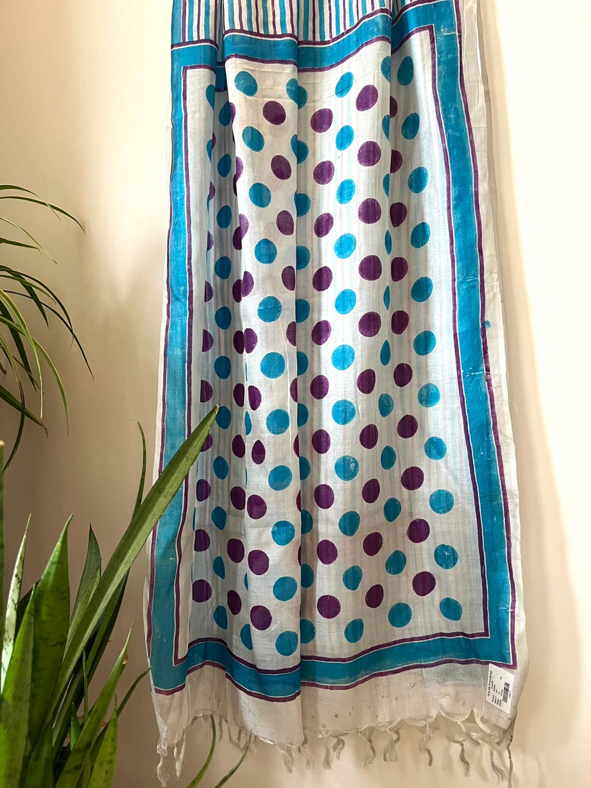 Pure Silk Tussar Printed Dupatta - White With Blue And Purple