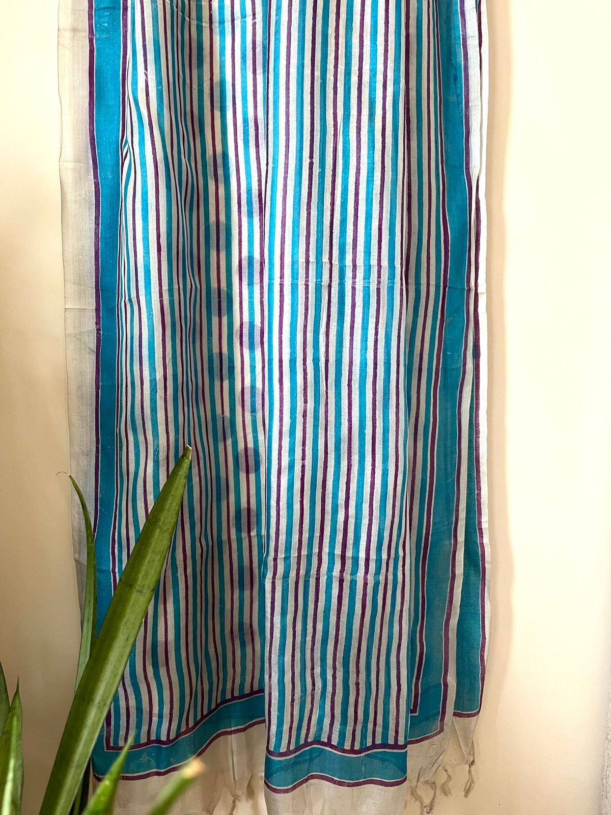 Pure Silk Tussar Printed Dupatta - White With Blue And Purple