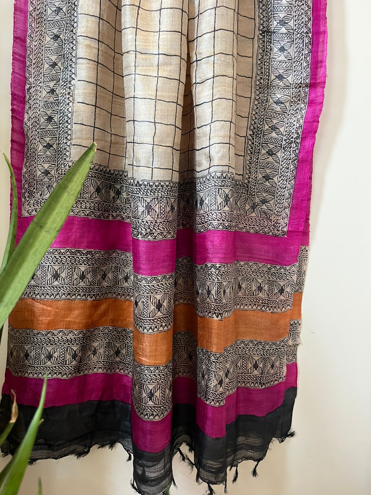 Pure Silk Tussar printed dupatta - White With Multicolors