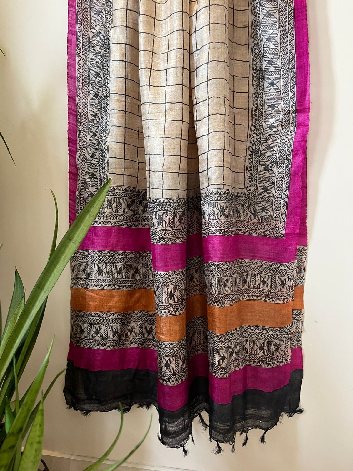 Pure Silk Tussar printed dupatta - White With Multicolors