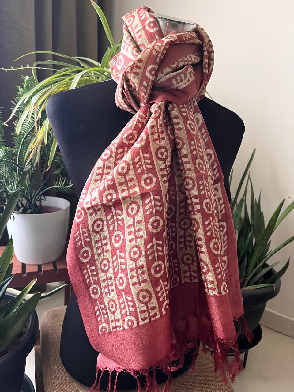 Pure Tussar Silk Handblock Printed Stole