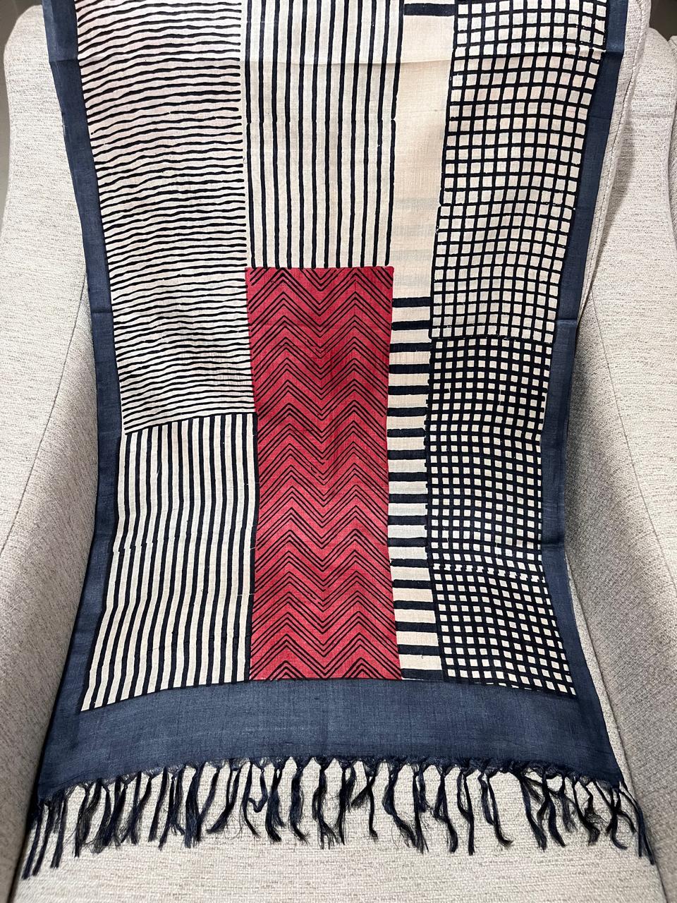 Pure Tussar Silk Handblock Printed Stole