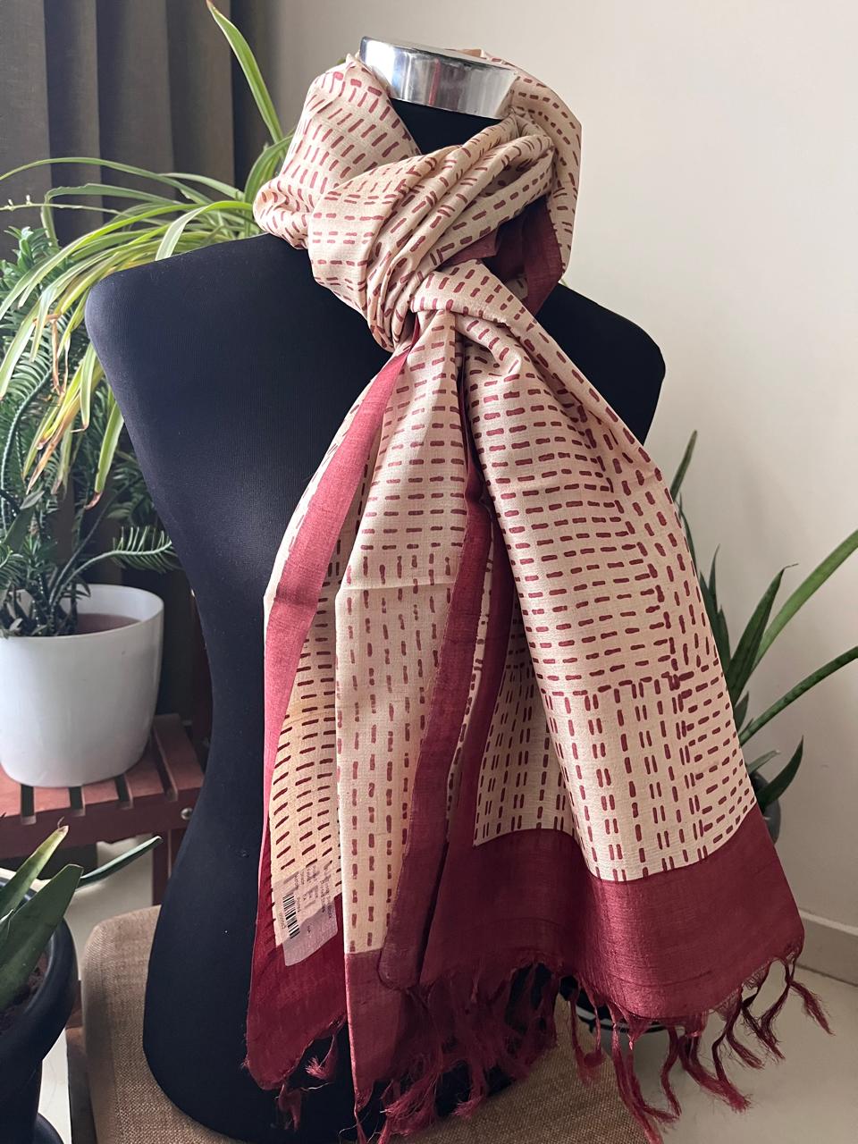 Pure Tussar Silk Handblock Printed Stole