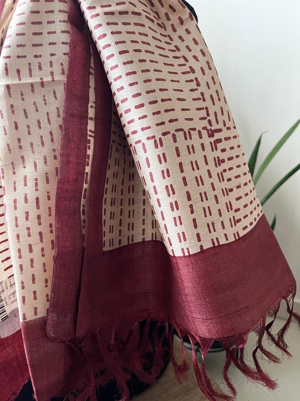 Pure Tussar Silk Handblock Printed Stole