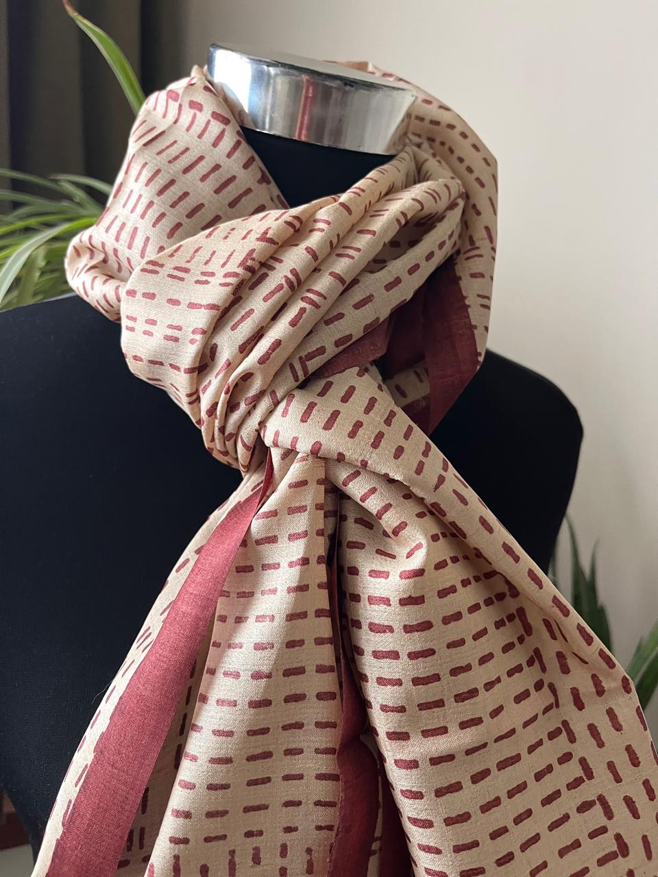 Pure Tussar Silk Handblock Printed Stole