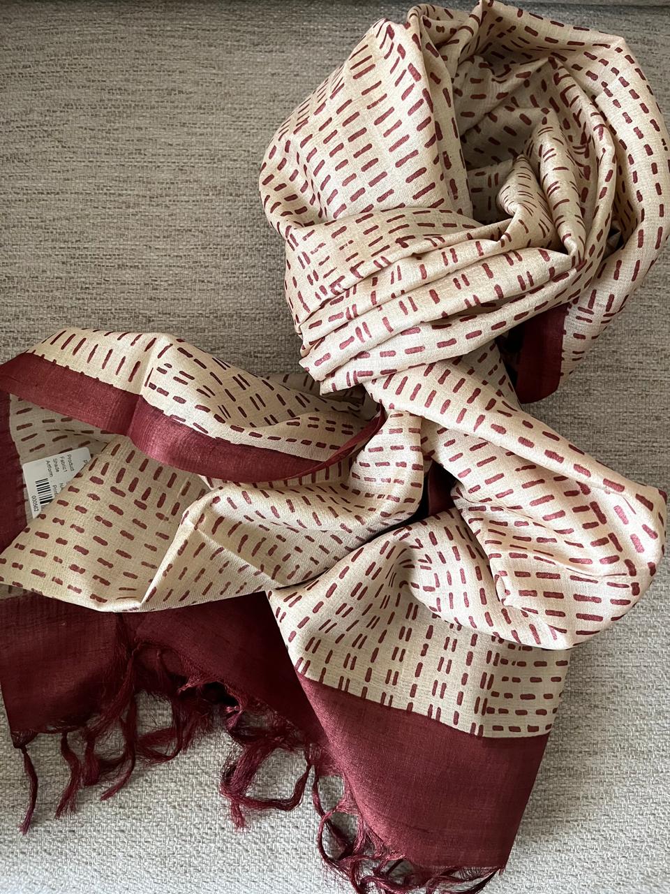 Pure Tussar Silk Handblock Printed Stole