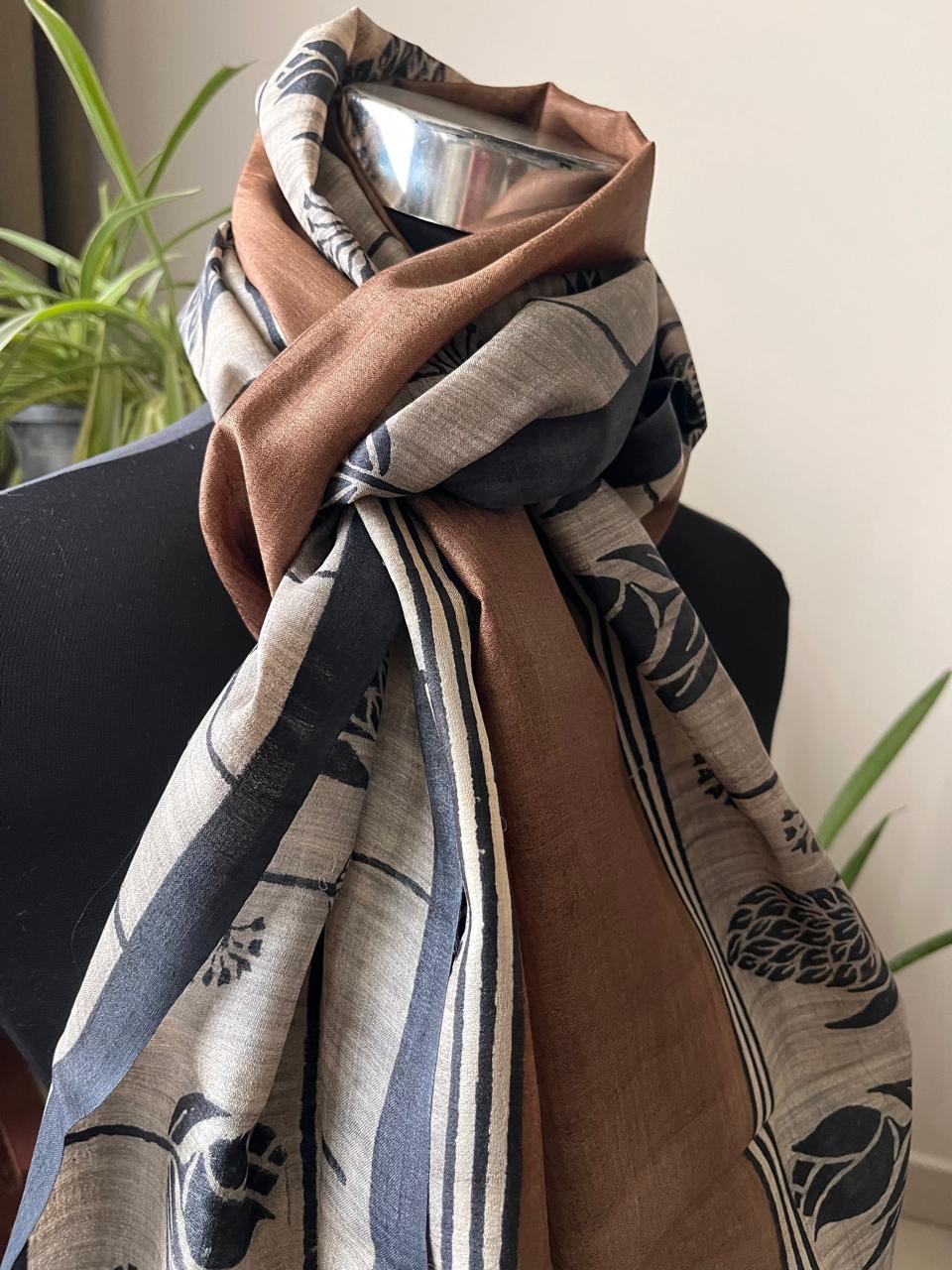 Pure Tussar Silk Handblock Printed Stole