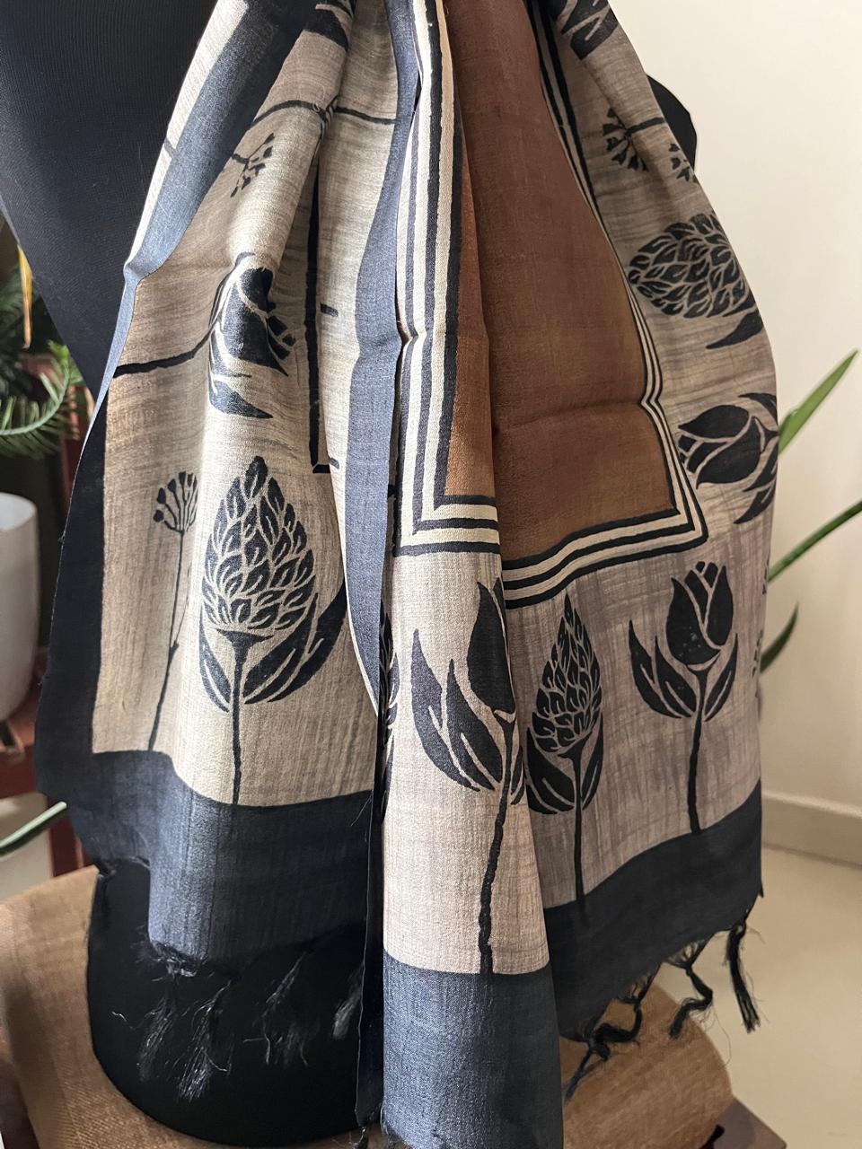Pure Tussar Silk Handblock Printed Stole