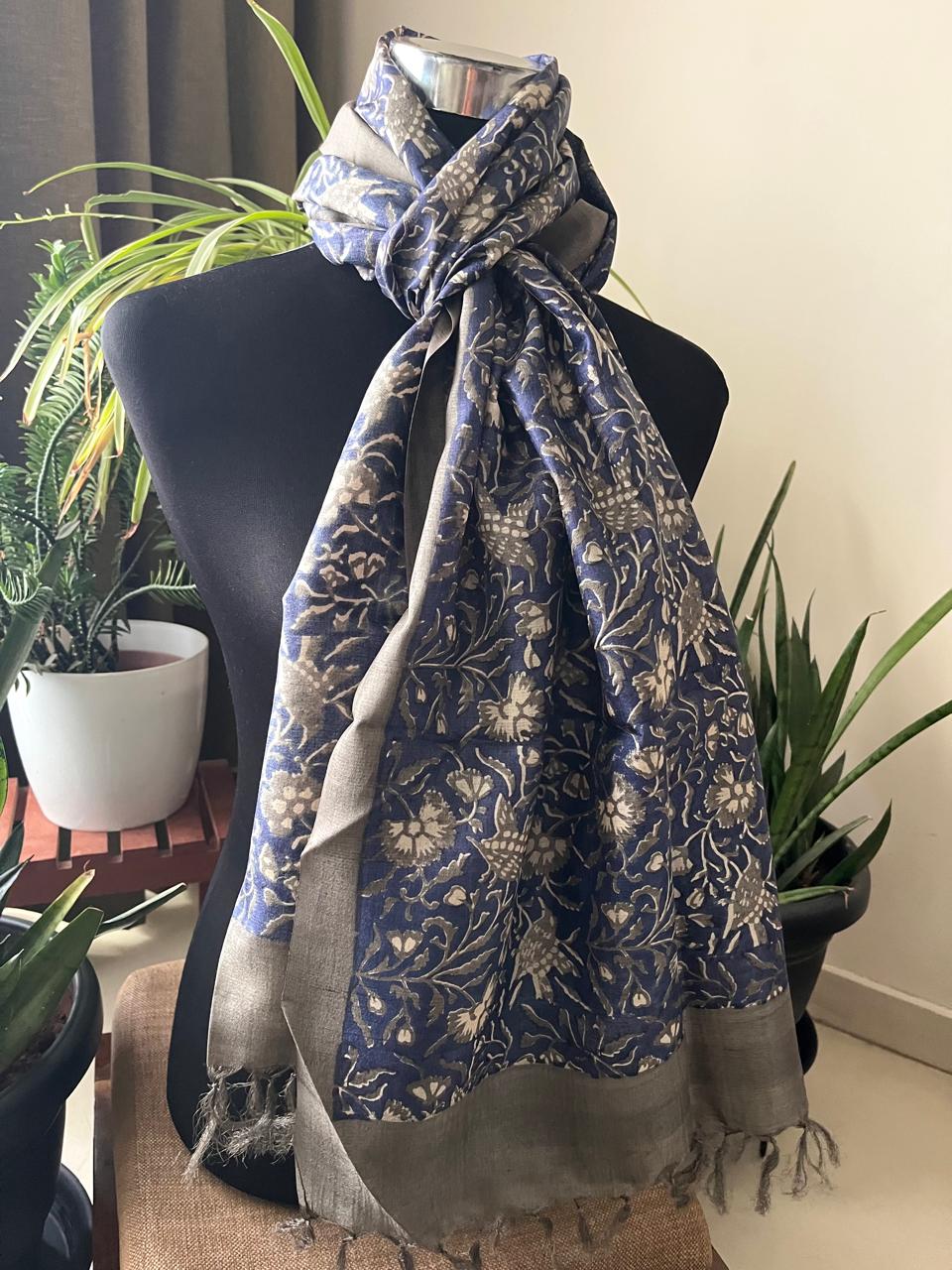 Pure Tussar Silk Handblock Printed Stole