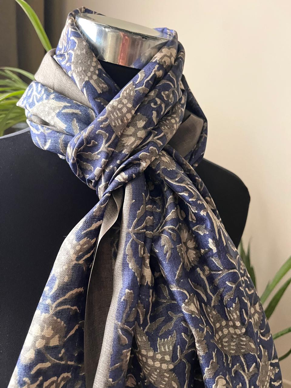 Pure Tussar Silk Handblock Printed Stole