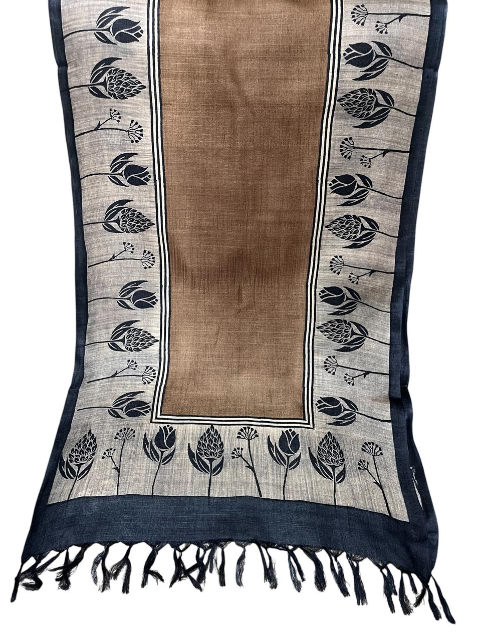 Pure Tussar Silk Handblock Printed Stole