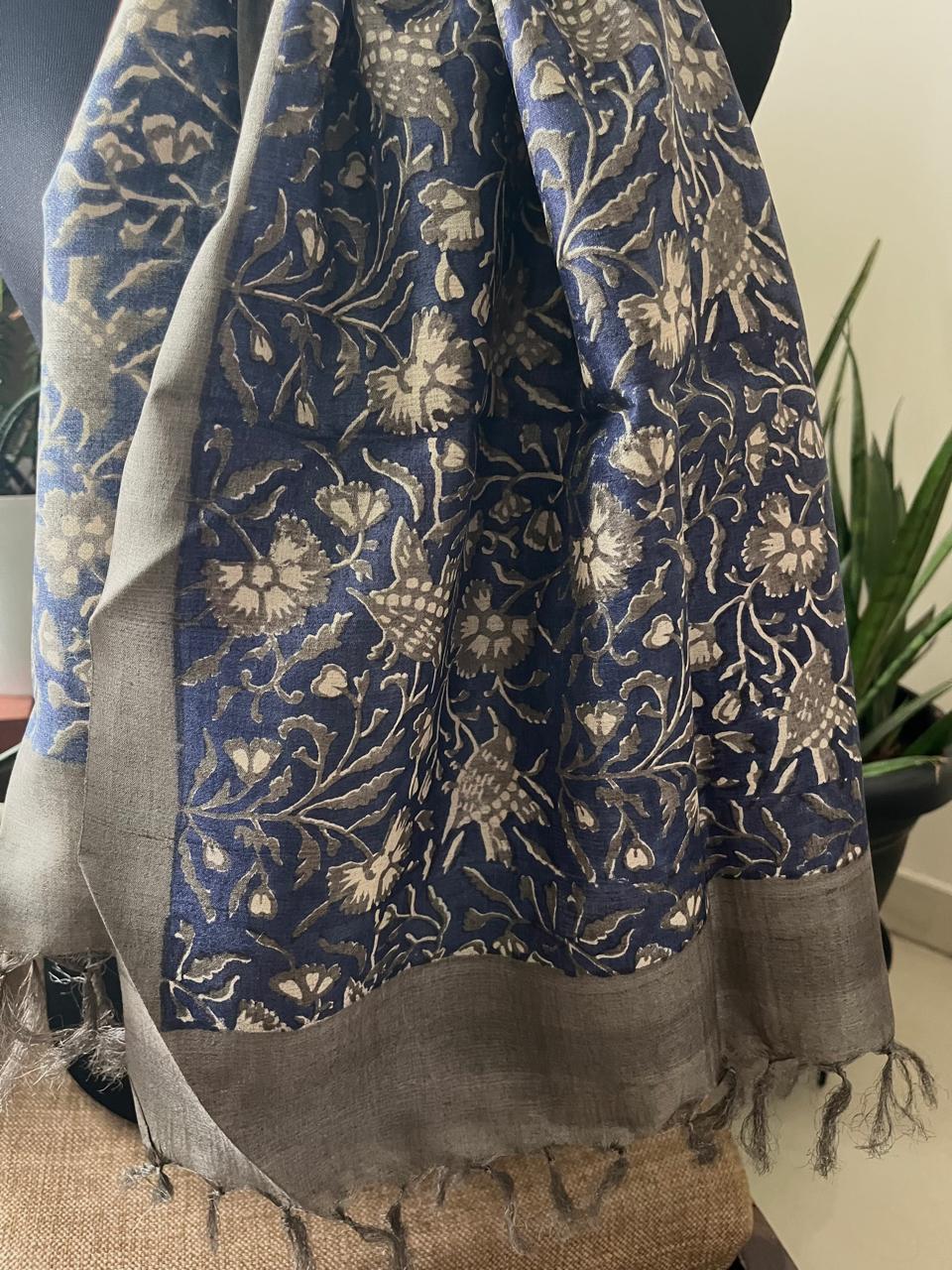 Pure Tussar Silk Handblock Printed Stole