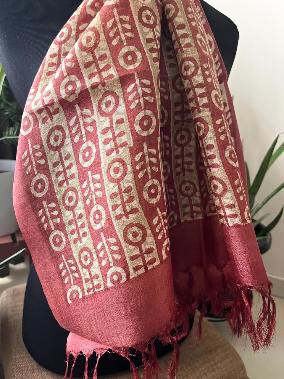 Pure Tussar Silk Handblock Printed Stole