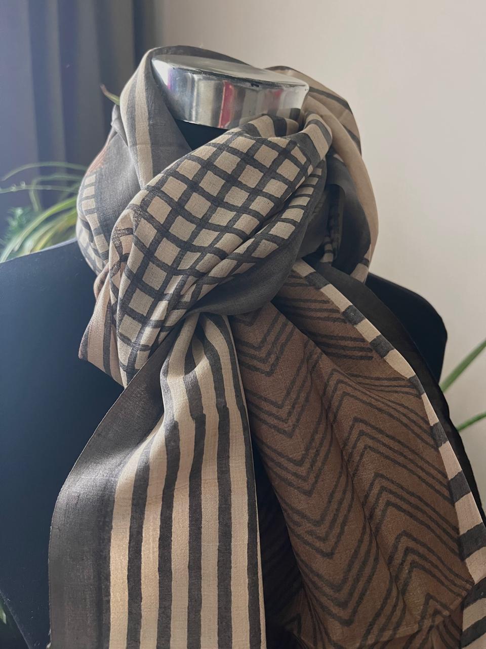 Pure Tussar Silk Handblock Printed Stole