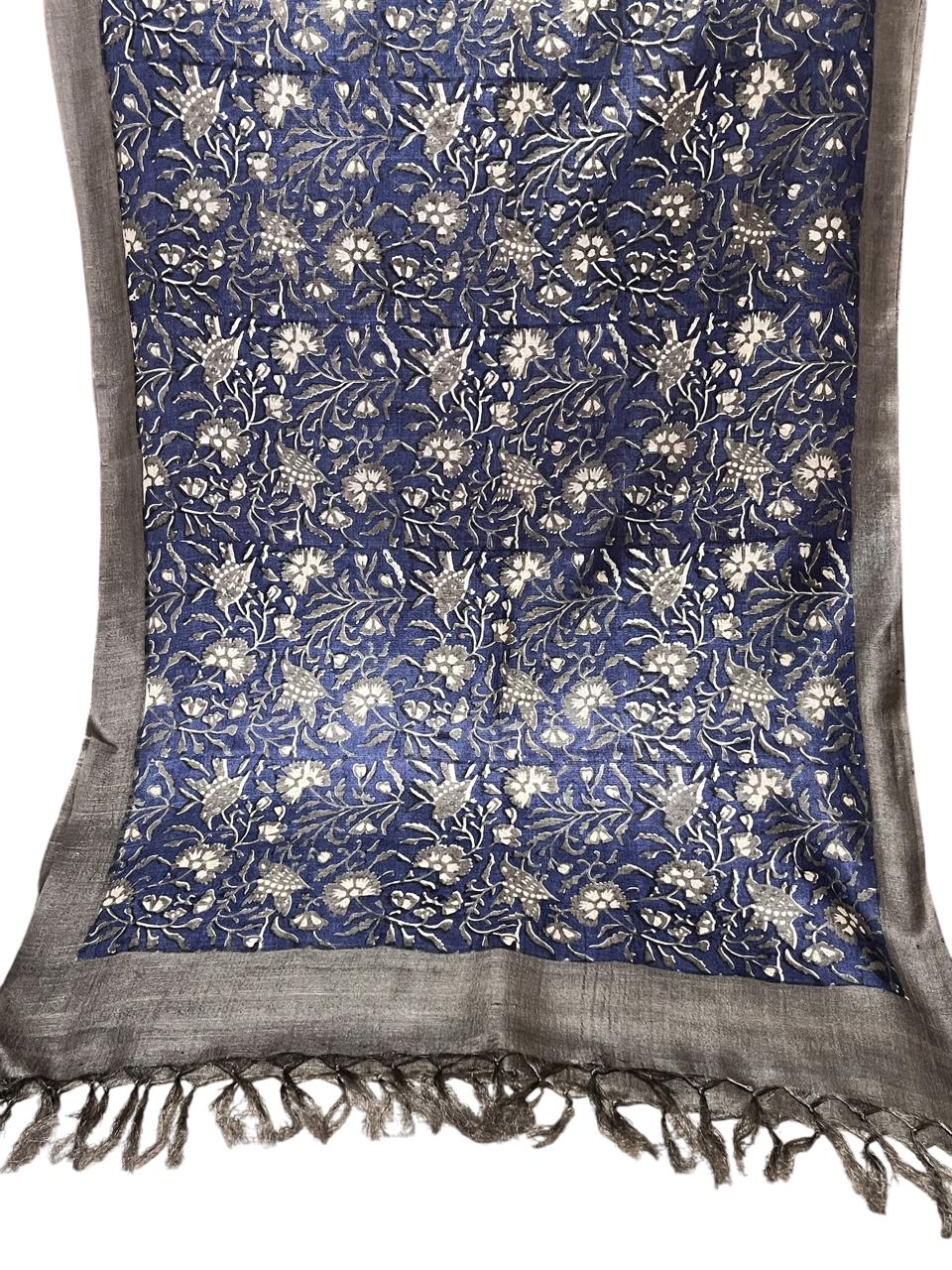 Pure Tussar Silk Handblock Printed Stole